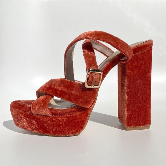 House of Harlow 1960 X REVOLVE Ari Heel Rust - Velvet Platform Sandal - size 6.5 - Picture 12 of 12